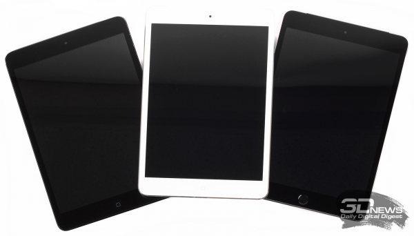 Слева-направо: iPad mini, iPad mini 2 и iPad mini 3 (без нашей подсказки разобраться какой гаджет где, было бы непросто)